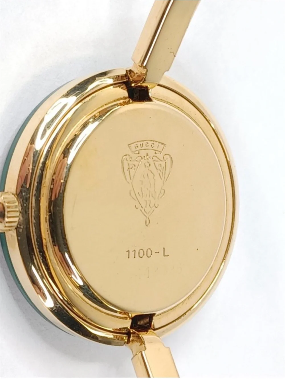 Gucci Gold Bangle Watch with Green and Red Bezel